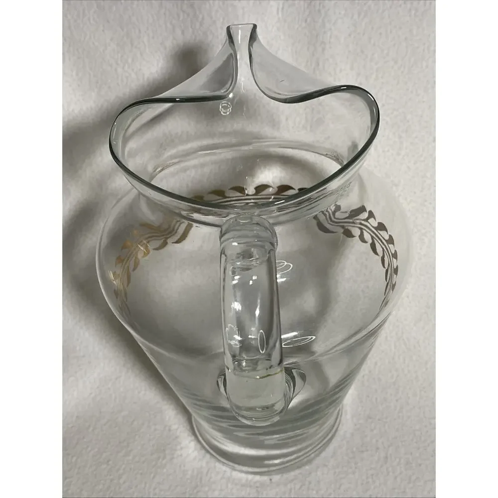 Vintage Gold Wreath 64oz Ice Lip Glass Pitcher